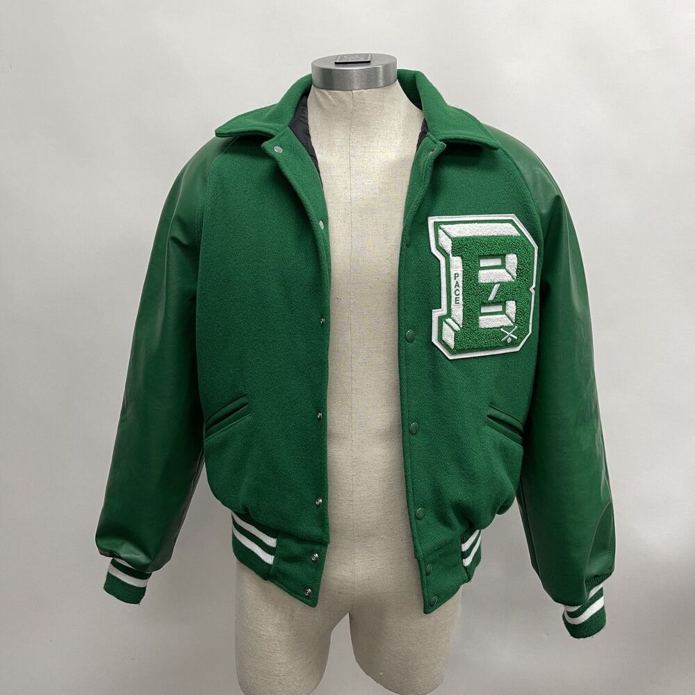 Meca Jacket Green Medium Large USA B Pace Patch 100% Melton Wool Quilted Lining